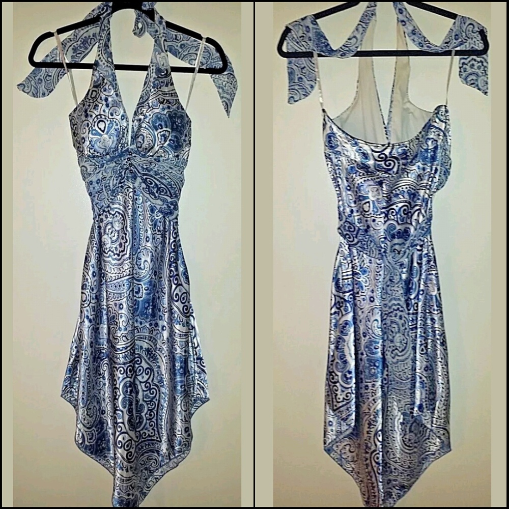 Silky Printed Halter Dress Elegant Brunch Statement Salsa Dance Resort Wedding 8
